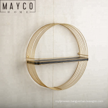 Mayco Golden Home Decoration Living Room Specific Wood and Metal Frame Round Wall Shelf